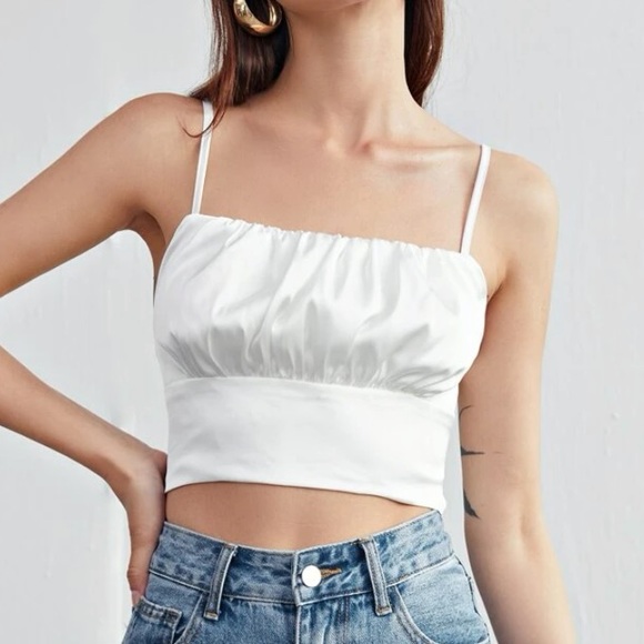 SHEIN Ruched Bust Satin Crop Cami Top - Picture 2 of 3